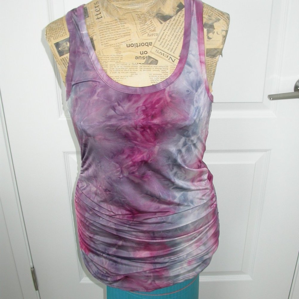 Purple  and Grey Tie Dyed Tank Top with Rauched Sides